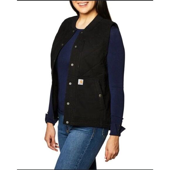Carhartt Rugged Flex Quilted Relaxed Fit Womens X-Large Black Buttoned Vest New - Picture 2 of 6